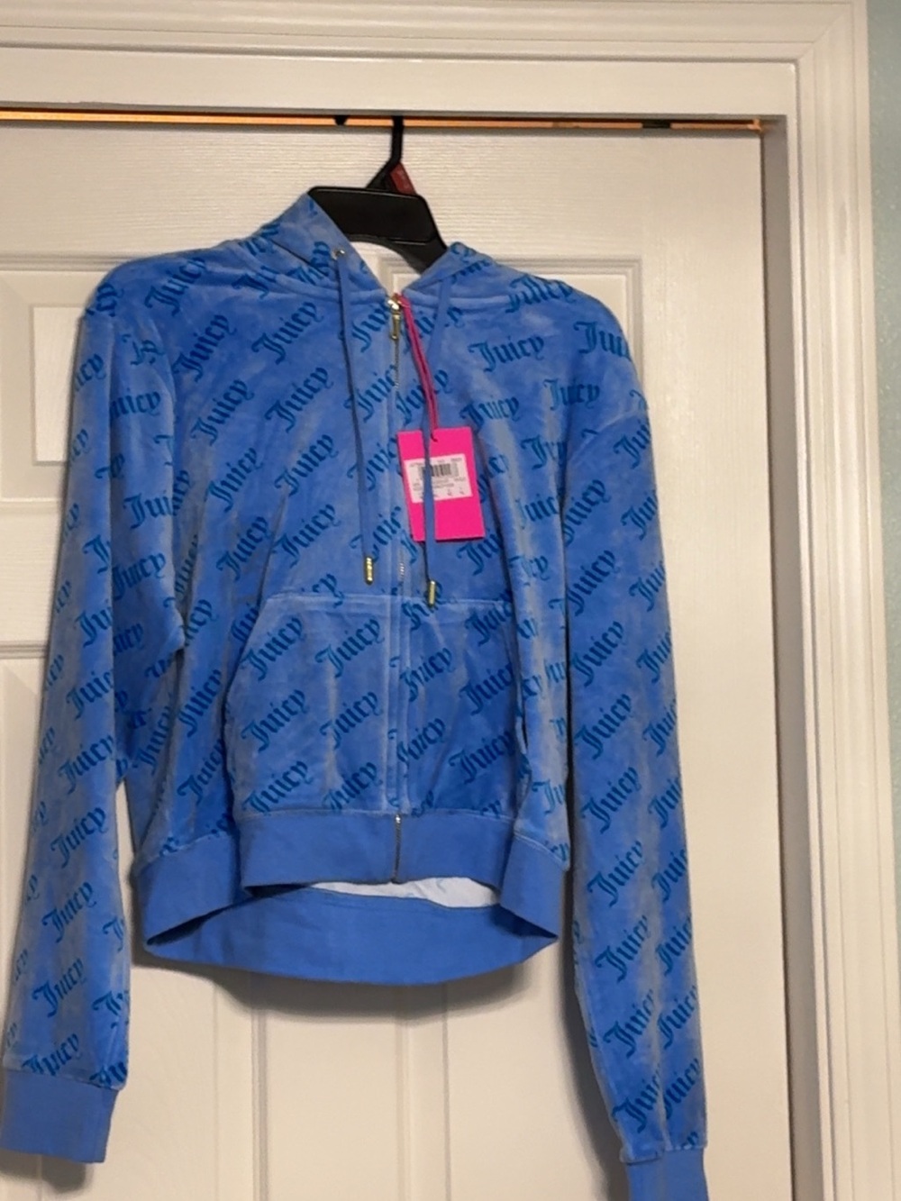Juicy Couture Sport Diva Blue Monogram Velour Zip Hoodie XL NWT